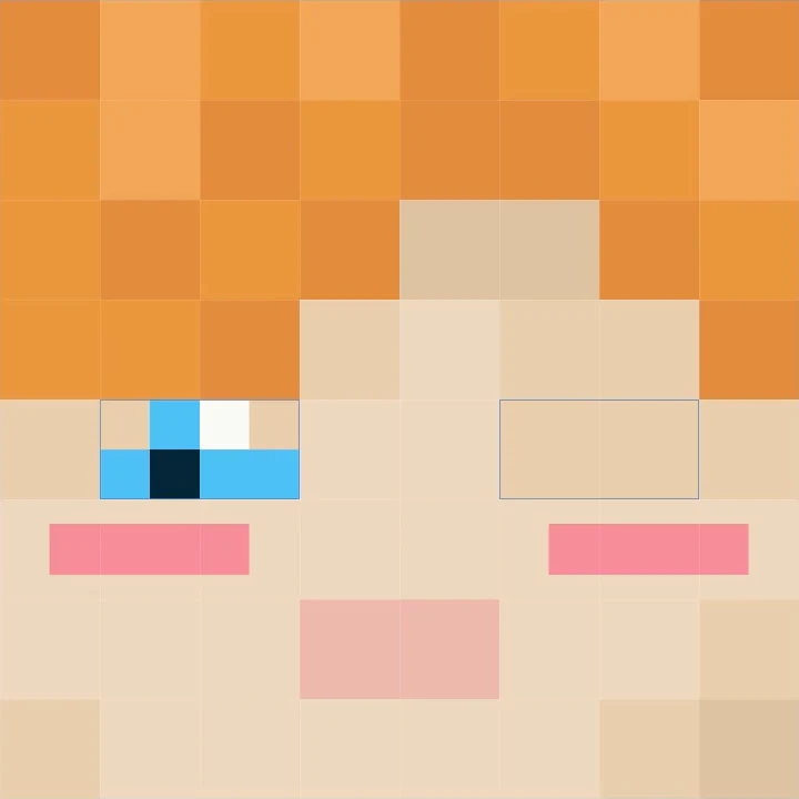 The same face with a blue gem drawn in place of the open eye, still winking and blushing.